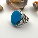 Men's Turquoise Stone Handmade Silver Ring - TryAladdin