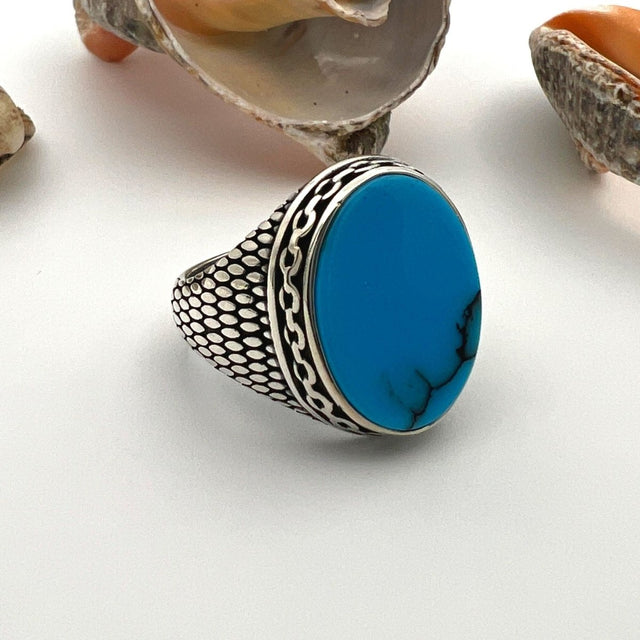 Men's Turquoise Stone Handmade Silver Ring - TryAladdin