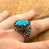 Men's Turquoise Stone Handmade Silver Ring - TryAladdin