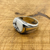 Men's White Turquoise Rectangle Ring - TryAladdin