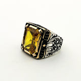 Men's Yellow Citrine Silver Ring - TryAladdin