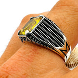 Men's Yellow Citrine Stone Silver Ring - TryAladdin