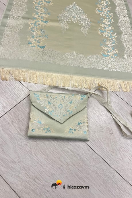 Mint Green Prayer Rug with Satin Bag - TryAladdin