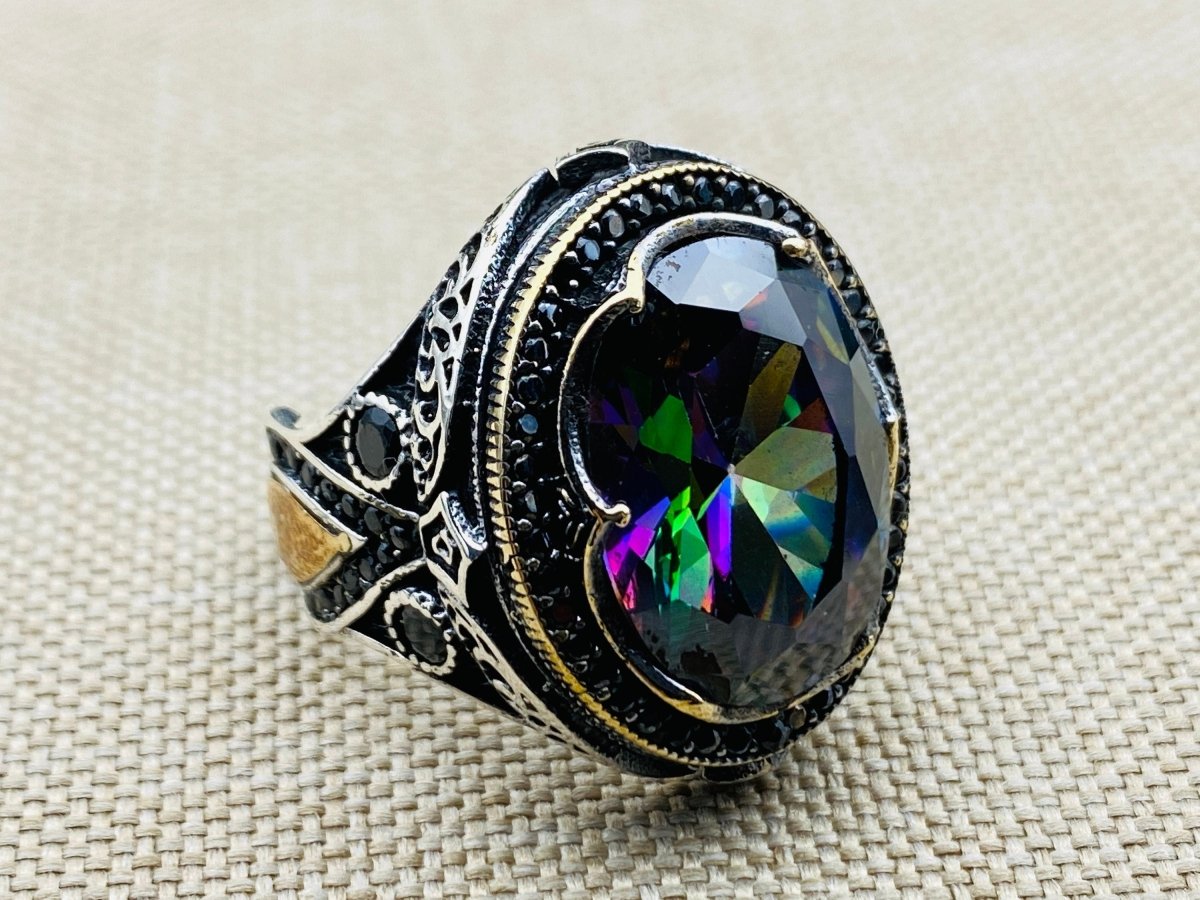 Mystic Topaz Stone Silver Ring - TryAladdin