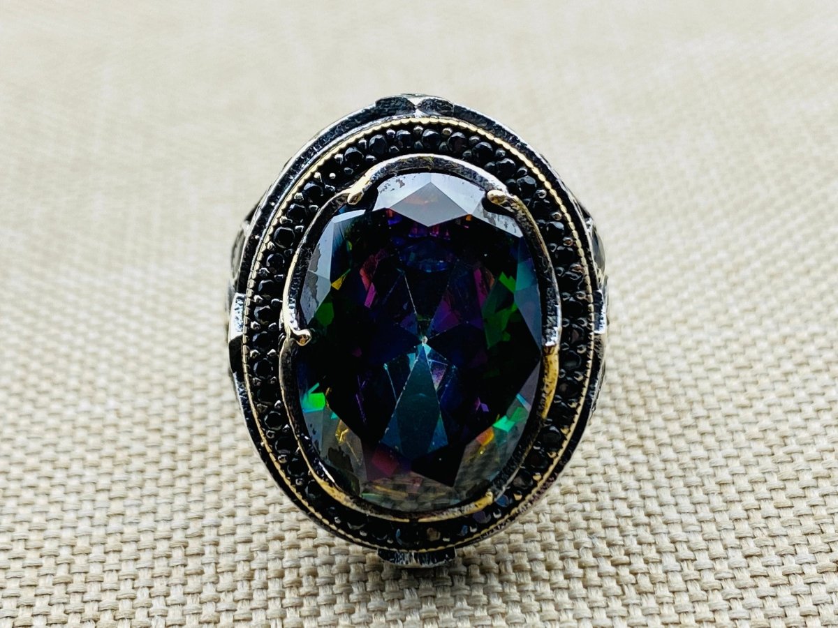 Mystic Topaz Stone Silver Ring - TryAladdin