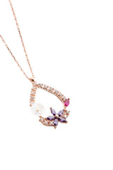 Nereze | Magnolia Blossom Purple Camellia Flower Detail Drop Necklace - TryAladdin