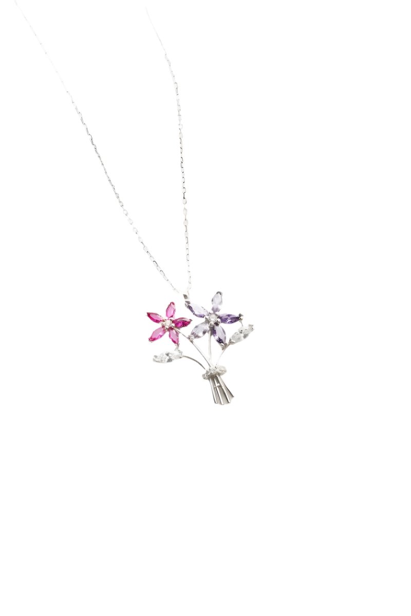 Nereze | Rhodium Plated Camellia Flower Bouquet Necklace - TryAladdin