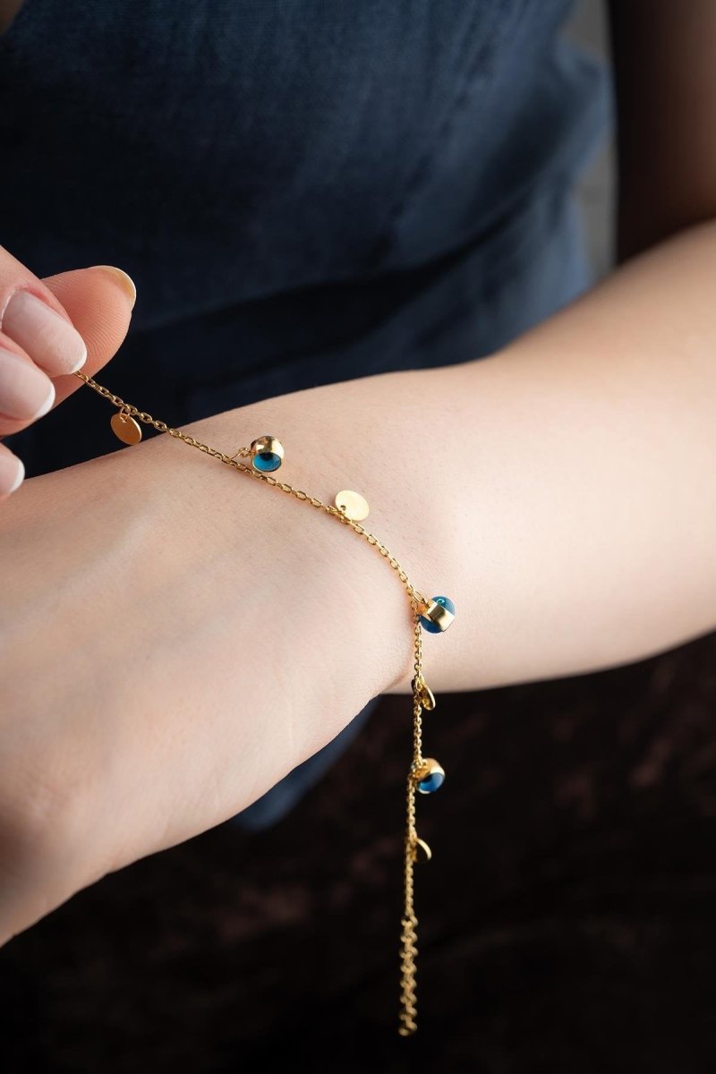 Nereze | Gold Plated Nazar Evil Eye Sequin Bracelet - TryAladdin