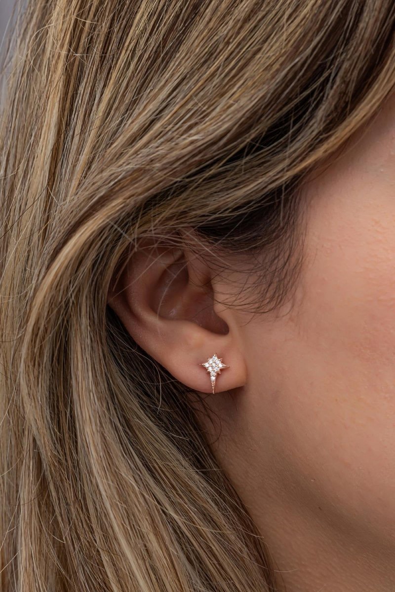 Nereze | Rose Plated Minimal Polar Star Earrings - TryAladdin