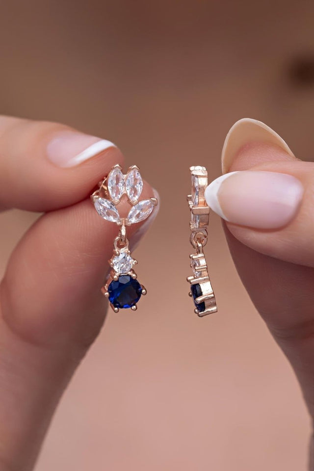 Nereze | Shuttle Zirconia Stone with Dangling Blue Solitaire Earrings - TryAladdin