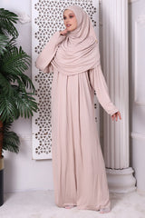 One Piece Practical Prayer Dress with Headscarf and Robe Beige - TryAladdin