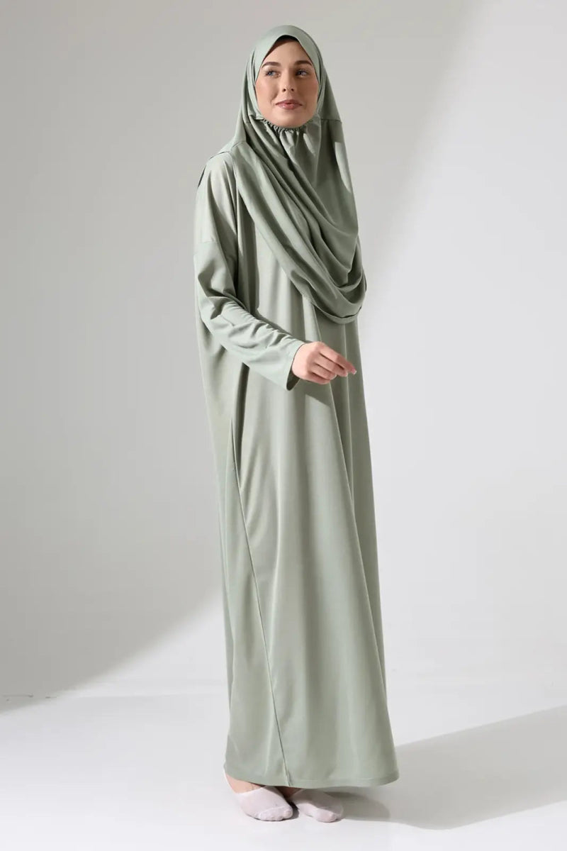 One Piece Prayer Dress with Headscarf - Mint Green - TryAladdin