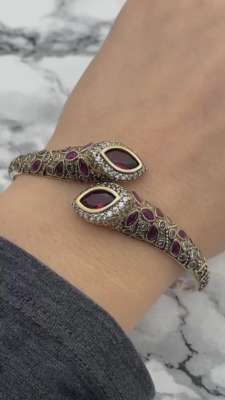 Istanbul Jewelry | Handmade Ruby Stone Ottoman Silver Bracelet