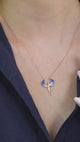 Taki | Hugging Couple Silver Necklace with Blue Stone Michael Angel Wings