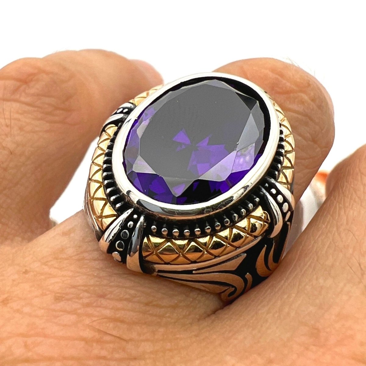 Purple Amethyst Stone Handmade Silver Ring - TryAladdin