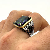 Rainbow Mystic Topaz Square Stone Men's Ring - TryAladdin