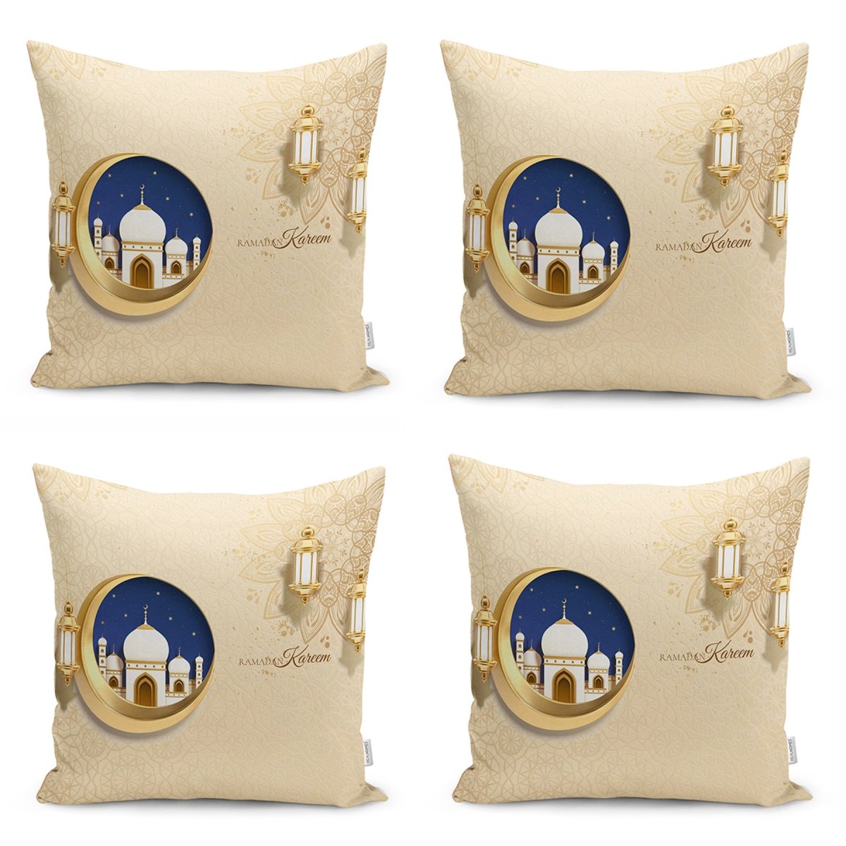 Ramadan Lantern and Crescent Motif Digital Printed Runner and Cushion Pillow Cover Set - TryAladdin