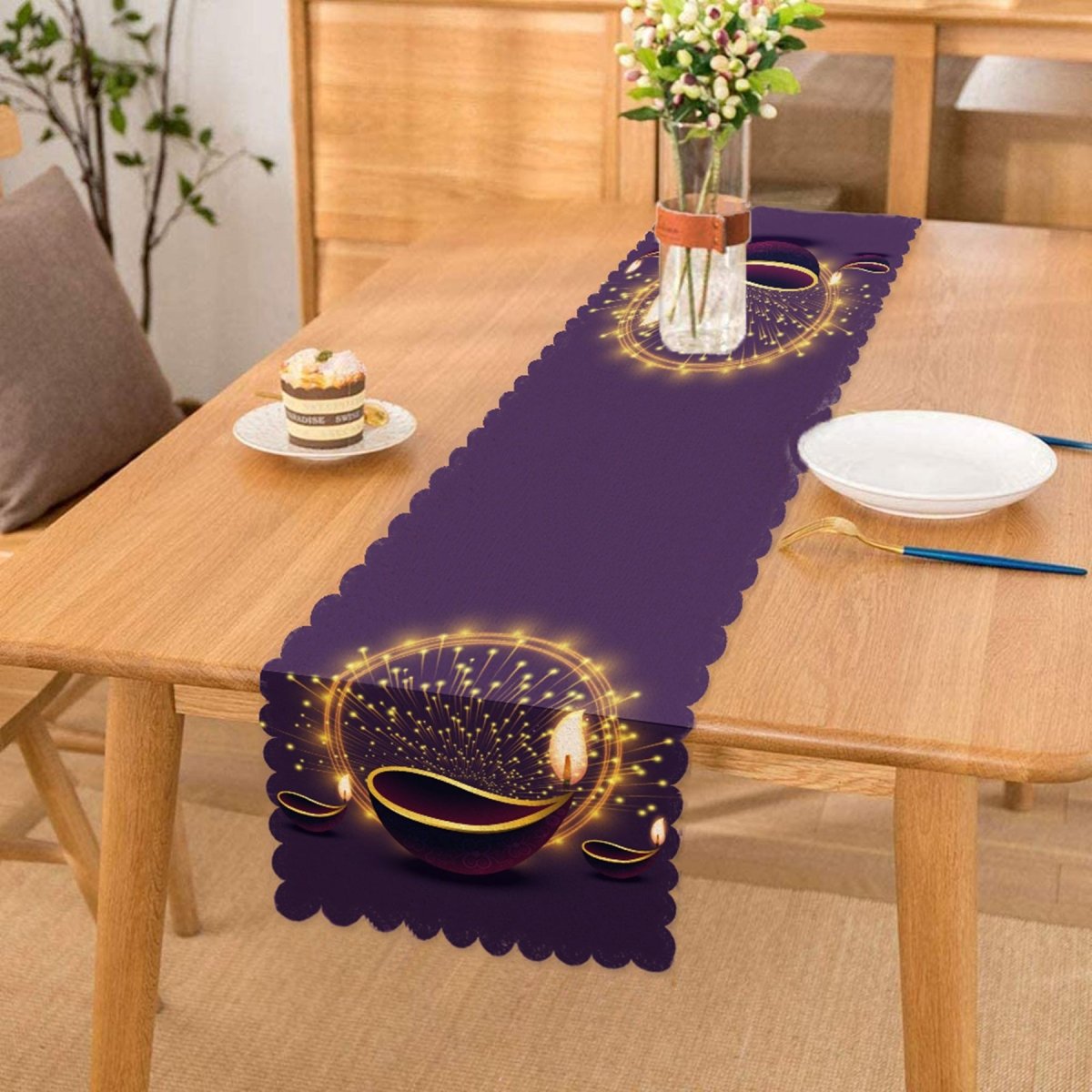 Ramadan - Themed Runner and Cushion Pillow Cover Set with Purple Background - TryAladdin