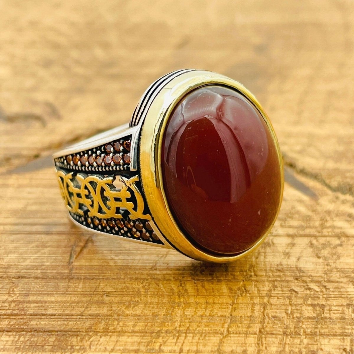 Red Agate Silver Ring for Men - TryAladdin