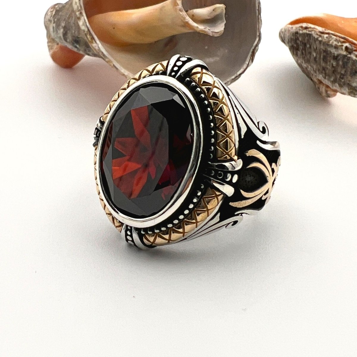 Red Ruby Stone Handmade Silver Ring - TryAladdin