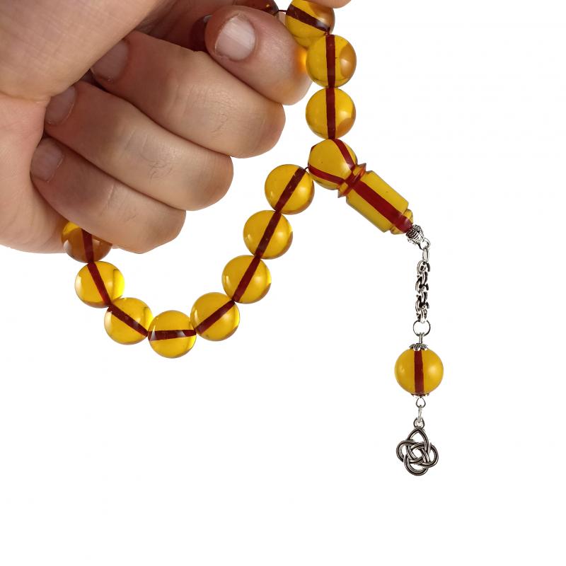 Selderesi | 17 Beads Efe Size (Small Size) Mascot Fire Amber Tasbih with Red and Yellow beads - TryAladdin