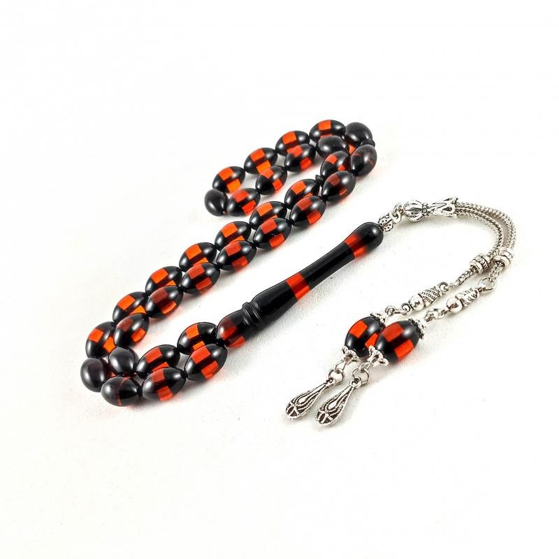 Selderesi | Synthetic Amber Tasbih with Red and Black beads - TryAladdin