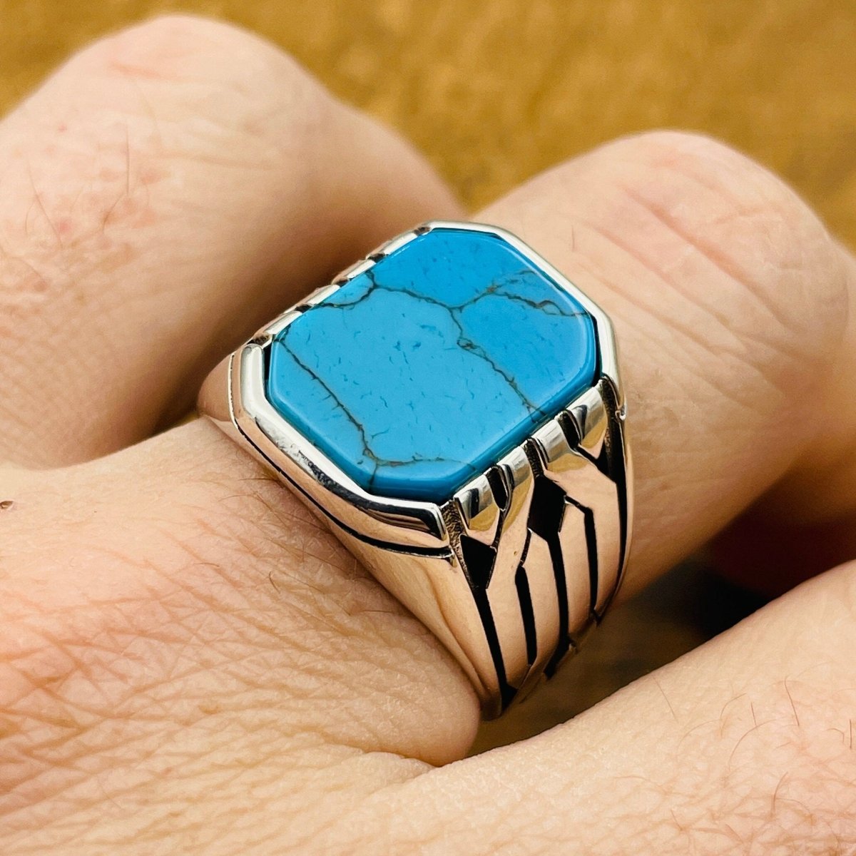 Square Blue Turquoise Ring - TryAladdin