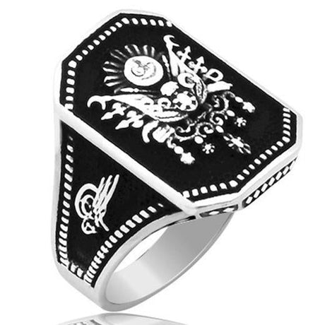 Taki | Ottoman State Coat of Arms Silver Men's Ring Without Stone - TryAladdin