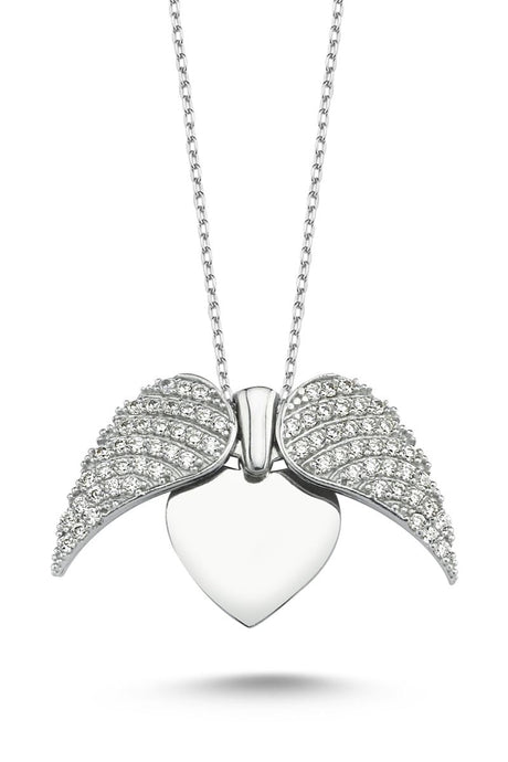 Taki | Wings of Love Personalized Name Ladies Silver Heart Necklace - TryAladdin