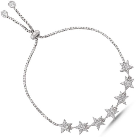 Taki | Zircon Stone Stars Silver Bracelet with Flexible Lock - TryAladdin