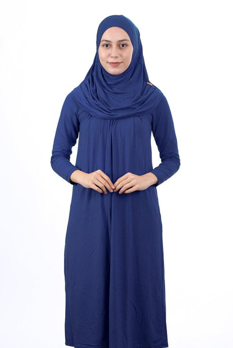 Teenage Size 12 - 15 Years Old Navy Blue One Piece Women's Prayer Dress with Headscarf - TryAladdin