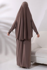 Two Piece Prayer Dress with Pearls and Stones, Bottom and Top, Milk Brown - TryAladdin