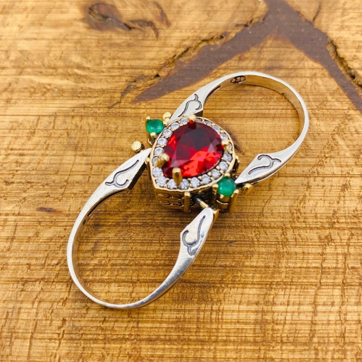 Unique Reversible Ruby and Turquoise Ring - TryAladdin