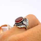 Unisex Red Agate Silver Ring - TryAladdin