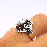 Unisex Unique Silver Ring with White Turquoise - TryAladdin