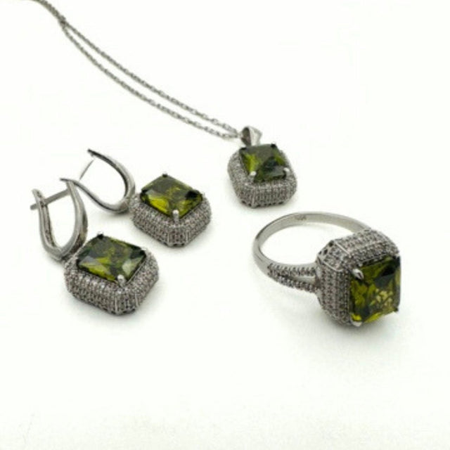 Women's Peridot Stone Silver Set - TryAladdin