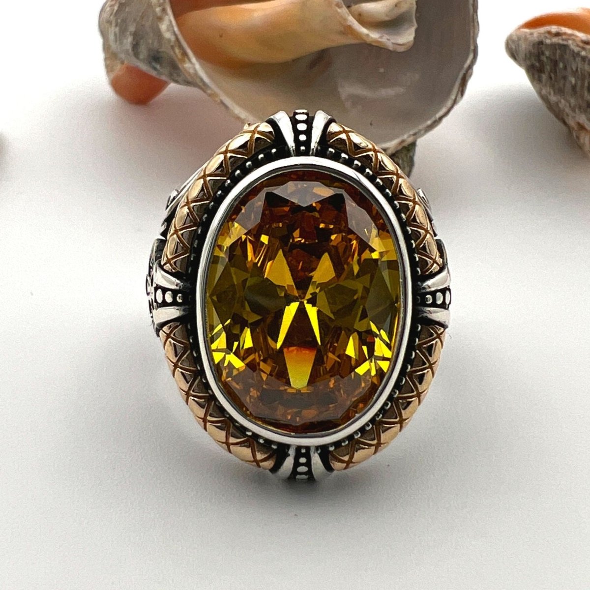 Yellow Citrine Double Headed Eagle Ring - TryAladdin