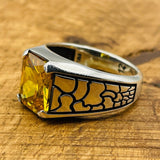 Yellow Citrine Stone Men's Silver Ring - TryAladdin