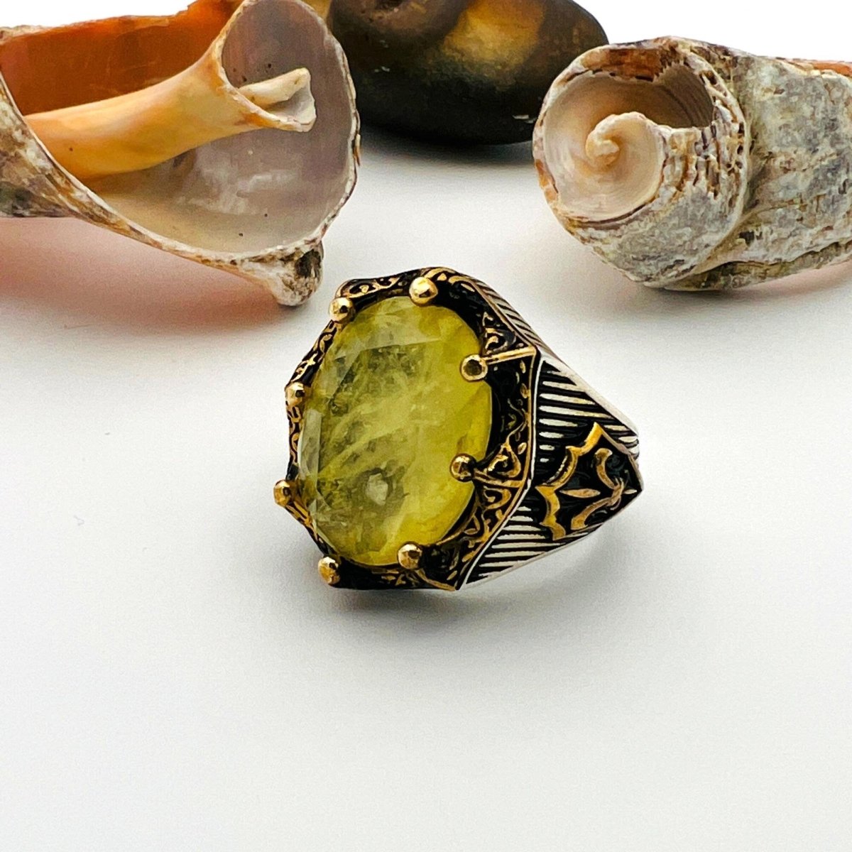 Yellow Tourmaline Oval Stone Men's Ring - TryAladdin