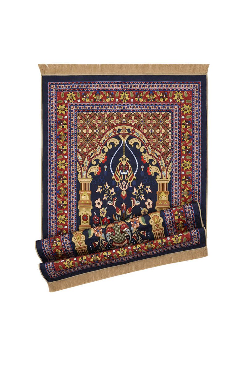 Bursa Ipek | Navy Blue Velvet Carpet Prayer Rug - TryAladdin