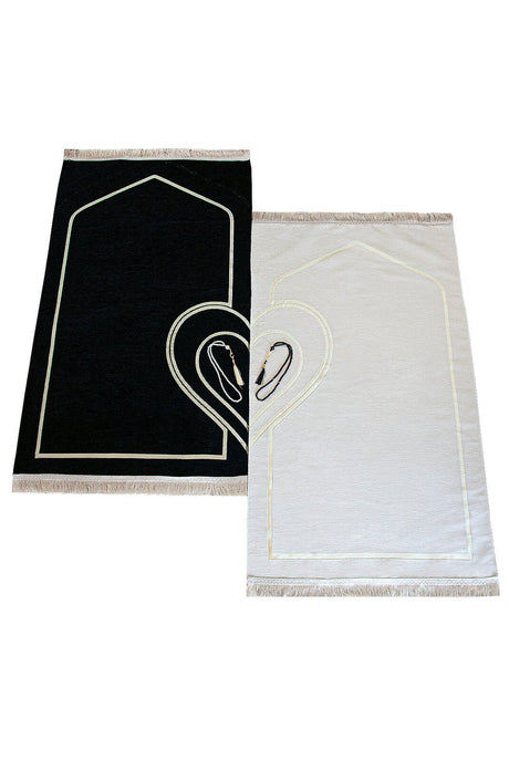 Ihvan | Soft Textured Chenille Prayer Rug Set with Hearts - TryAladdin