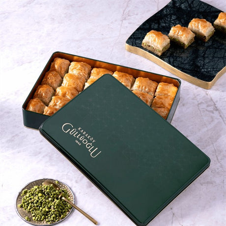 Karakoy Gulluoglu | Baklava with Pistachio in Metal Gift Box - TryAladdin