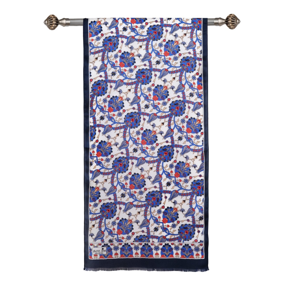 Lale Elegant Silk Scarf in Blue, Red & Cream - TryAladdin