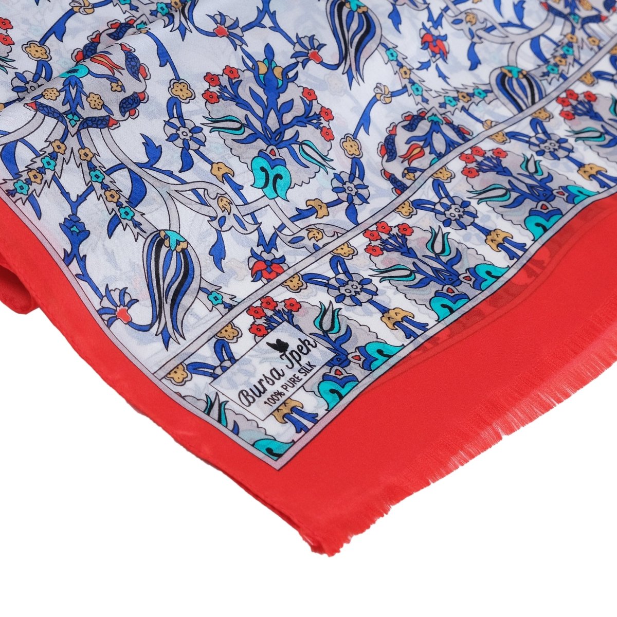 Lale Elegant Silk Scarf in Turquoise, Red & Blue - TryAladdin