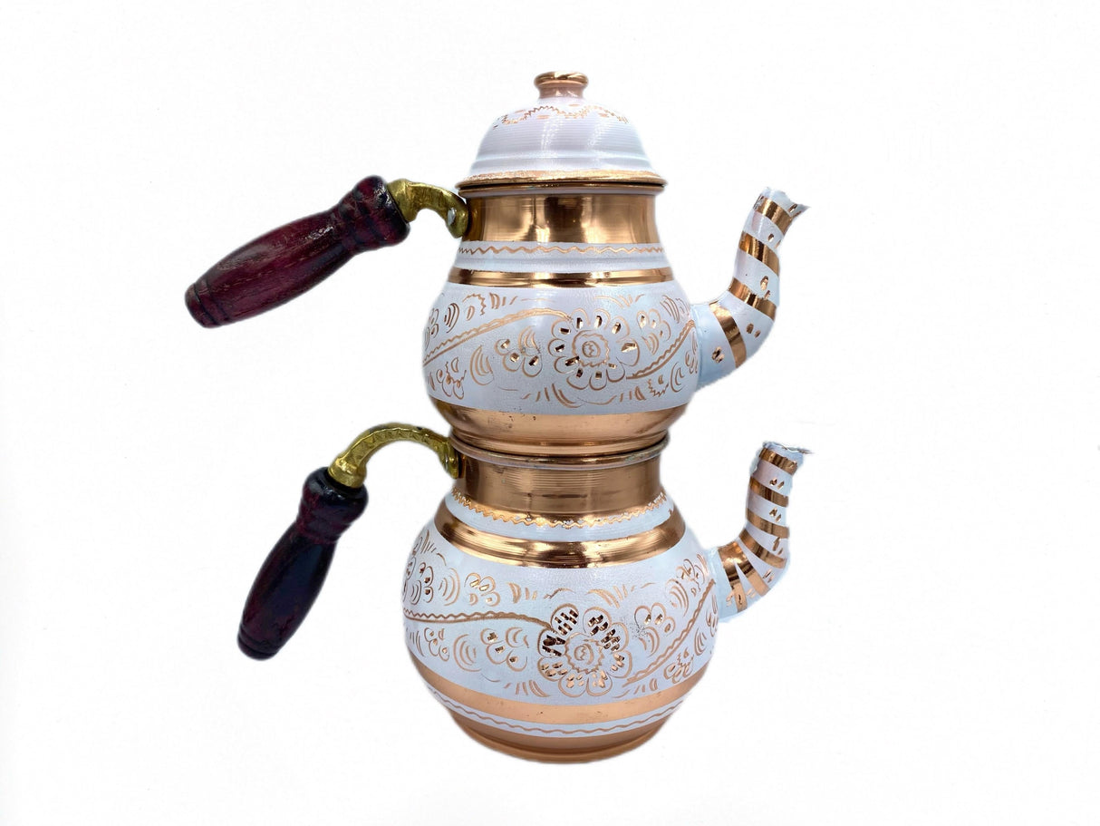 Lavina | Copper Double Turkish Teapot with Erzincan Design - TryAladdin