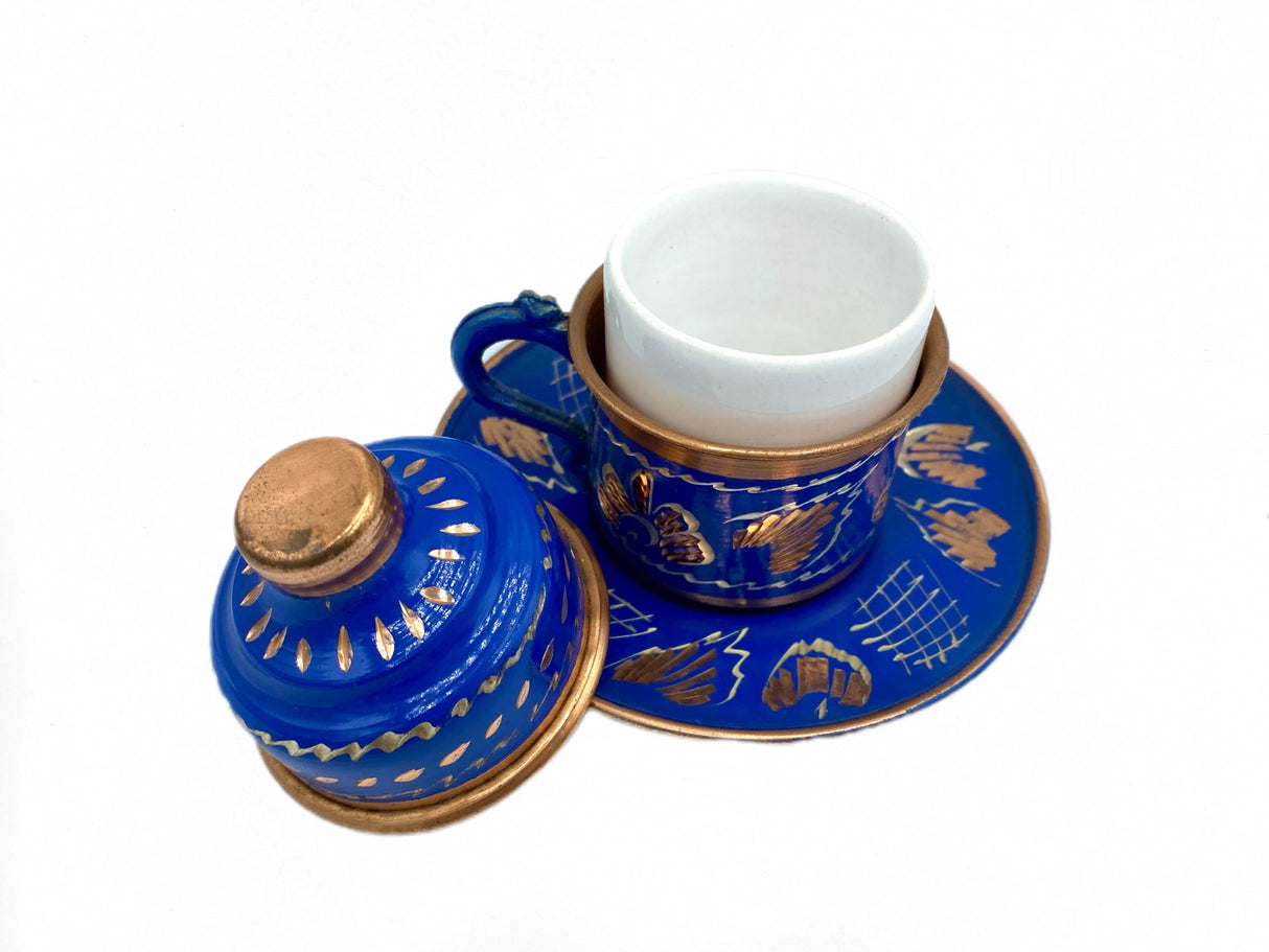 Lavina | Copper Turkish Coffee Cup with Lid Erzincan Design - TryAladdin