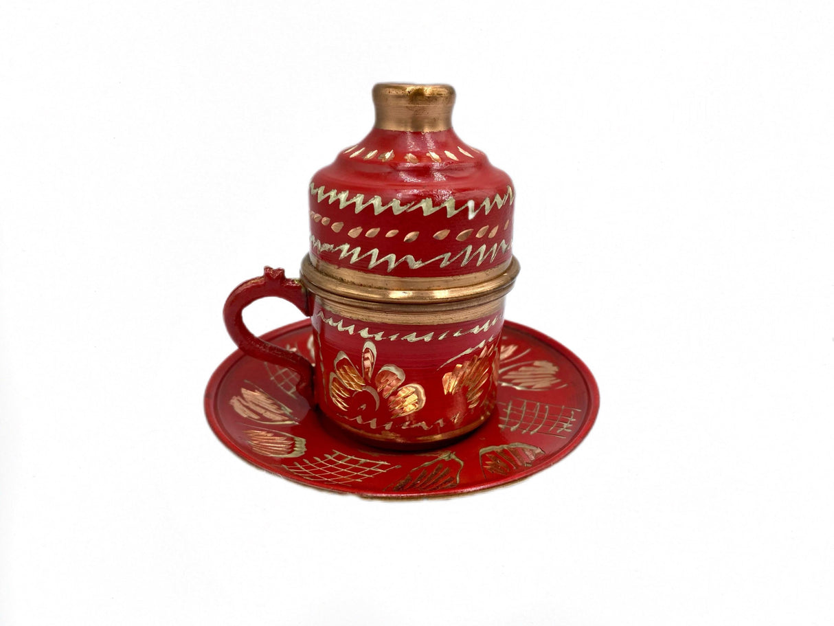 Lavina | Copper Turkish Coffee Cup with Lid Erzincan Design - TryAladdin