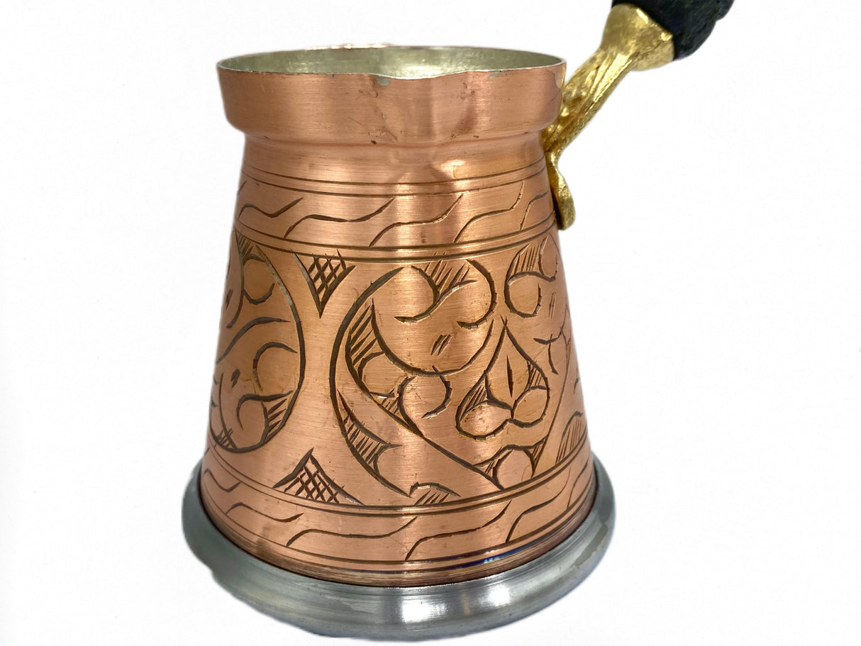 Lavina | Copper Turkish Coffee Pot Patterned With Silver Bottom (10 cm) - TryAladdin