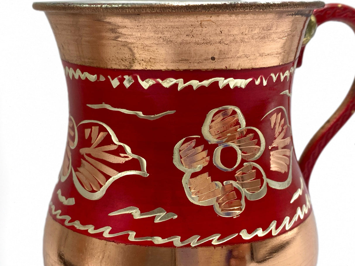 Lavina | Red Copper Cup with Flower Design (9.5 cm) - TryAladdin