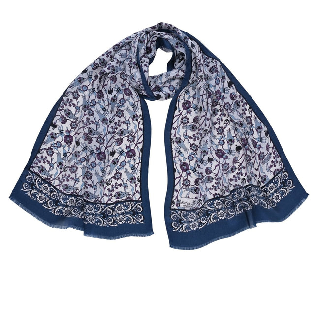 Sira Lale Elegant Silk Scarf in Blue and Black - TryAladdin